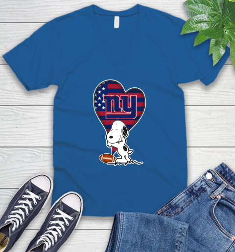 New York Giants NFL Football The Peanuts Movie Adorable Snoopy V-Neck T-Shirt 6