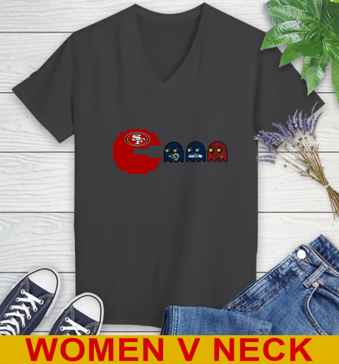 San Francisco 49ers NFL Football Pac Man Champion Women's V-Neck T-Shirt 9