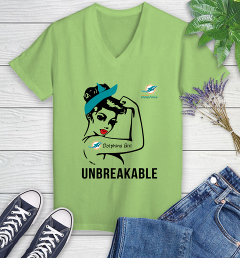 NFL Miami Dolphins Girl Unbreakable Football Sports Women's V-Neck T-Shirt 6