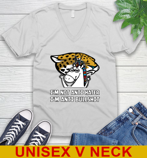 Jacksonville Jaguars NFL Football Unicorn I'm Not Anti Hater I'm Anti Bullshit V-Neck T-Shirt
