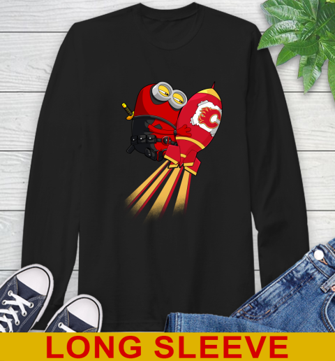 NHL Hockey Calgary Flames Deadpool Minion Marvel Shirt Long Sleeve T-Shirt