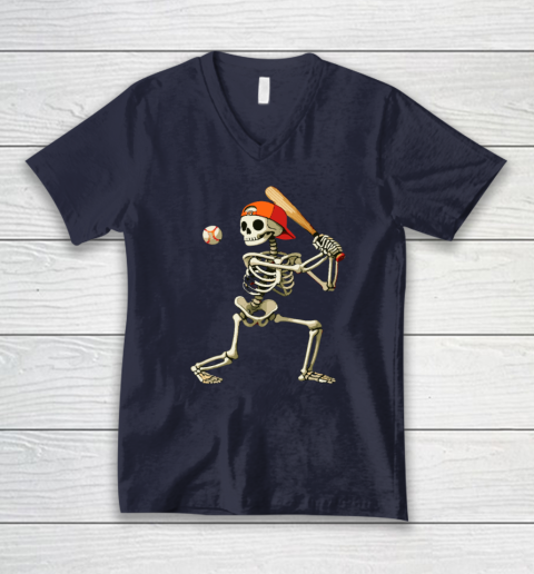 Skeleton Baseball Halloween Costume Funny V-Neck T-Shirt 2