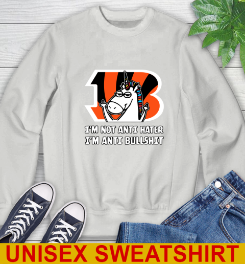 Cincinnati Bengals NFL Football Unicorn I'm Not Anti Hater I'm Anti Bullshit Sweatshirt 5