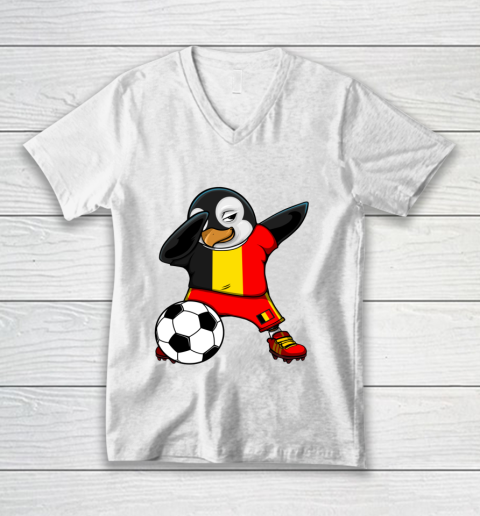 Dabbing Penguin Belgium Soccer Fans Jersey Football Lovers V-Neck T-Shirt
