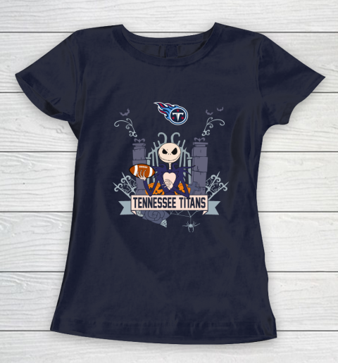 NFL Tennessee Titans Football Jack Skellington Halloween Women's T-Shirt 2
