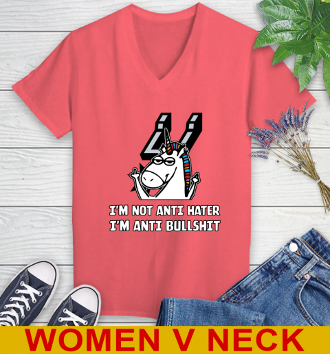 San Antonio Spurs NBA Basketball Unicorn I'm Not Anti Hater I'm Anti Bullshit Women's V-Neck T-Shirt 7