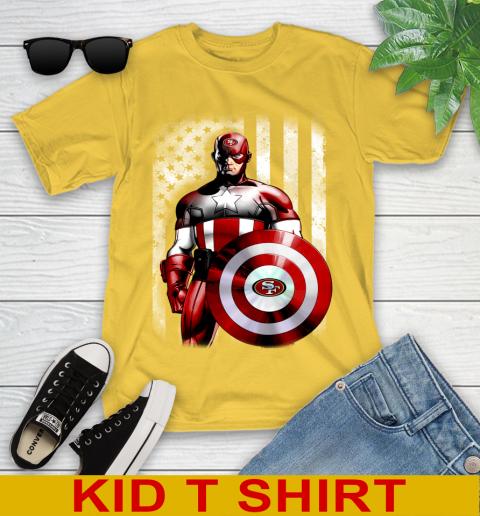 San Francisco 49ers NFL Football Captain America Marvel Avengers American Flag Shirt Youth T-Shirt - Image 10