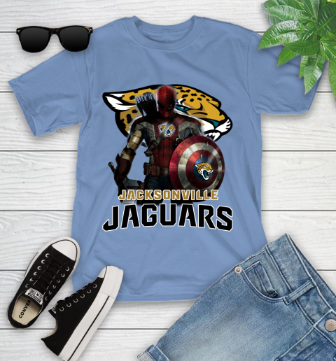 NFL Captain America Thor Spider Man Hawkeye Avengers Endgame Football Jacksonville Jaguars Youth T-Shirt 11