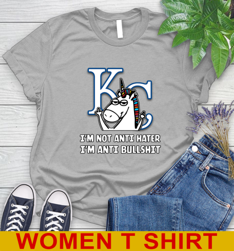 Los Angeles Angels MLB Baseball Unicorn I'm Not Anti Hater I'm Anti Bullshit (2) Women's T-Shirt 5