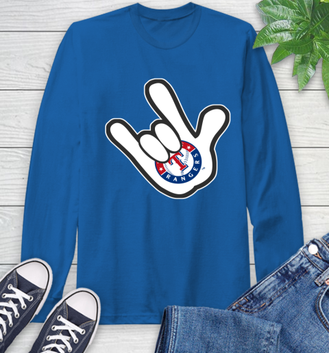 Texas Rangers MLB Baseball Mickey Rock Hand Disney Long Sleeve T-Shirt 9