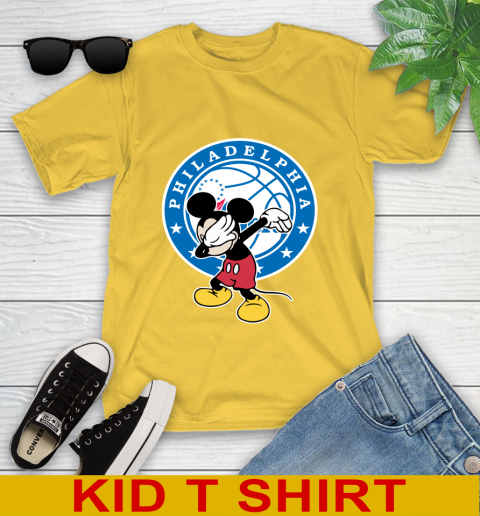 Philadelphia 76ers NBA Basketball Dabbing Mickey Disney Sports Youth T-Shirt 8