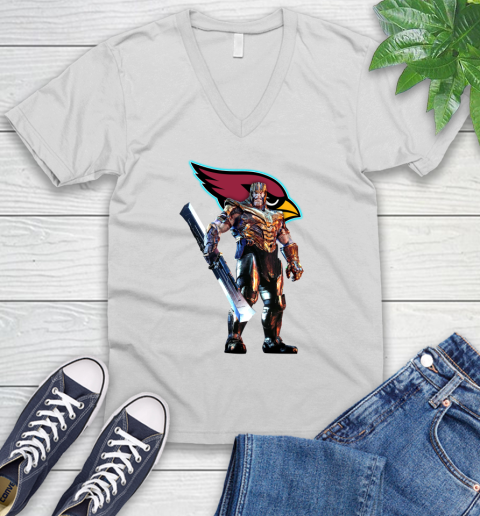 NFL Thanos Gauntlet Avengers Endgame Football Arizona Cardinals V-Neck T-Shirt