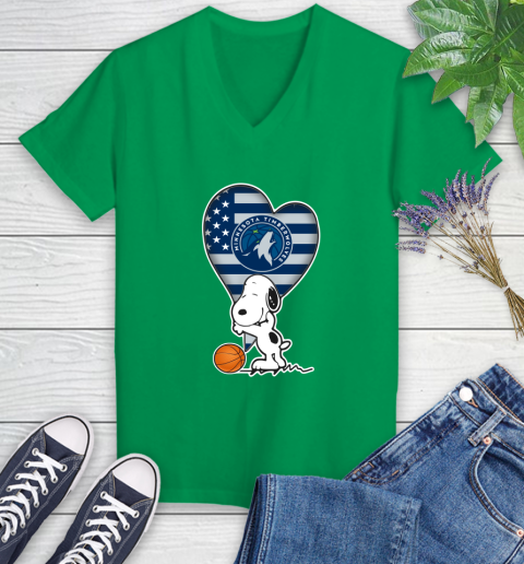 Minnesota Timberwolves NBA Basketball The Peanuts Movie Adorable Snoopy Women's V-Neck T-Shirt 5