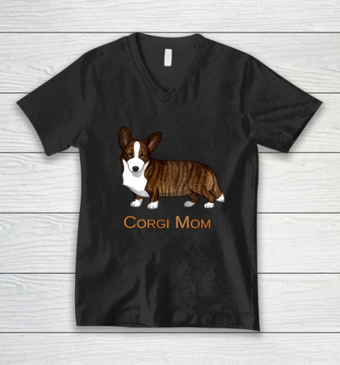 Dog Mom Shirt Black Tan Brindle Cardigan Welsh Corgi Mom Dog Lover Gift V-Neck T-Shirt