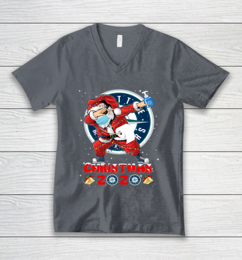 Seattle Mariners Funny Santa Claus Dabbing Christmas 2020 MLB V-Neck T-Shirt 4
