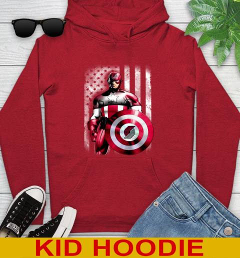Portland Trail Blazers NBA Basketball Captain America Marvel Avengers American Flag Shirt Youth Hoodie 11