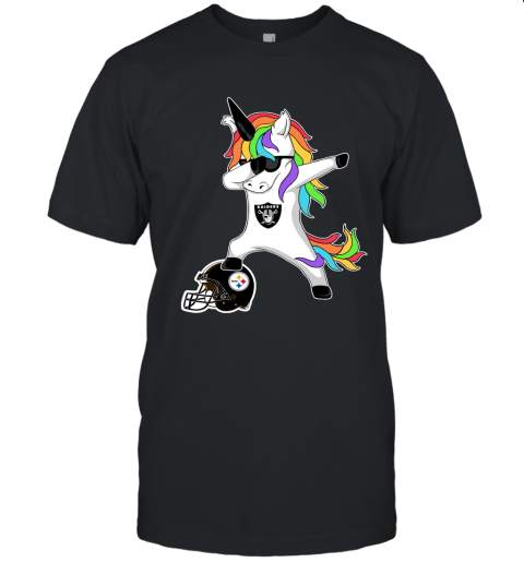 Football Dabbing Unicorn Steps On Helmet Oakland Raiders Unisex Jersey Tee