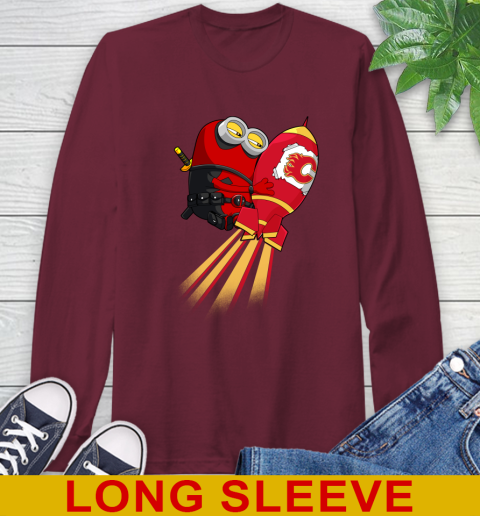 NHL Hockey Calgary Flames Deadpool Minion Marvel Shirt Long Sleeve T-Shirt 7