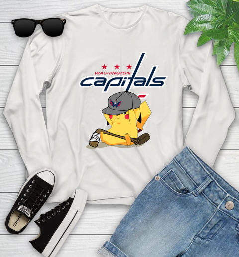 NHL Pikachu Hockey Sports Washington Capitals Youth Long Sleeve 12