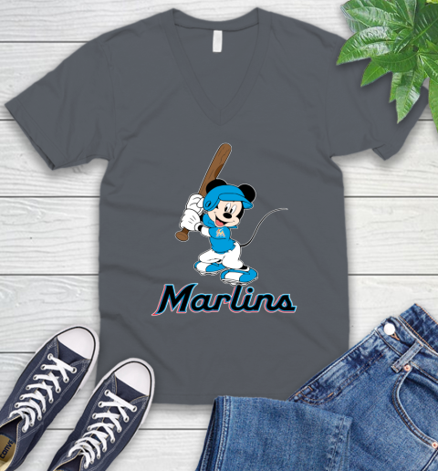 MLB Baseball Miami Marlins Cheerful Mickey Mouse Shirt V-Neck T-Shirt 5