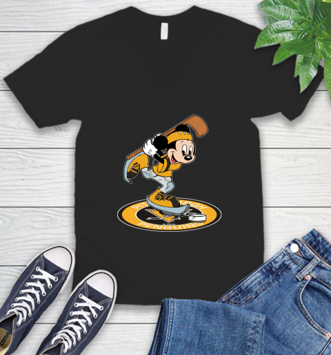 NHL Hockey Pittsburgh Penguins Cheerful Mickey Disney Shirt V-Neck T-Shirt
