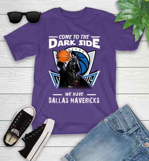 NBA Come To The Dark Side We Have Dallas Mavericks Star Wars Darth Vader Basketball Youth T-Shirt 3
