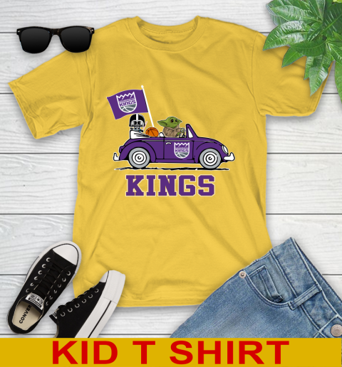 NBA Basketball Sacramento Kings Darth Vader Baby Yoda Driving Star Wars Shirt Youth T-Shirt 8