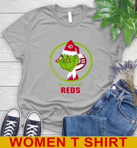 Cincinnati Reds MLB Christmas Grinch I Hate People But I Love My Favorite Baseball Team Women's T-Shirt 5