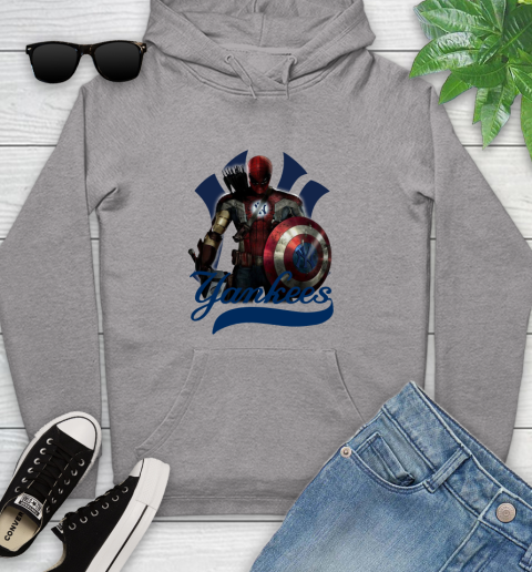 MLB Captain America Thor Spider Man Hawkeye Avengers Endgame Baseball New York Yankees Youth Hoodie 6