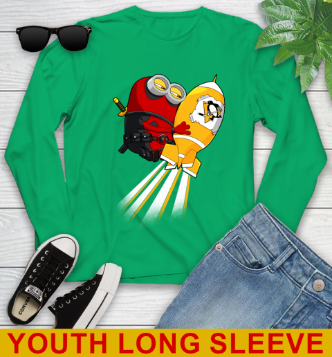 NHL Hockey Pittsburgh Penguins Deadpool Minion Marvel Shirt Youth Long Sleeve 7