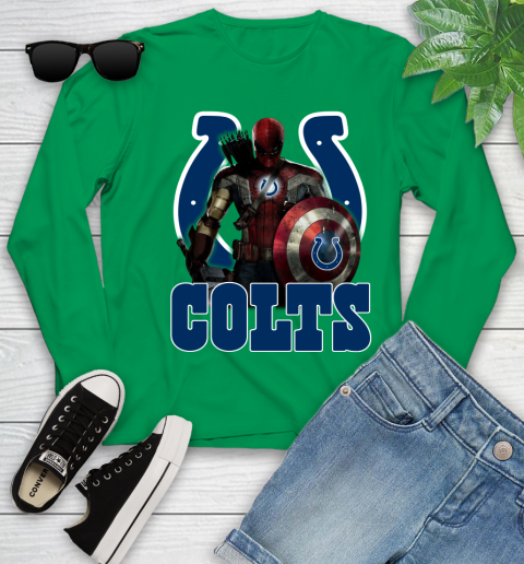 NFL Captain America Thor Spider Man Hawkeye Avengers Endgame Football Indianapolis Colts Youth Long Sleeve 6