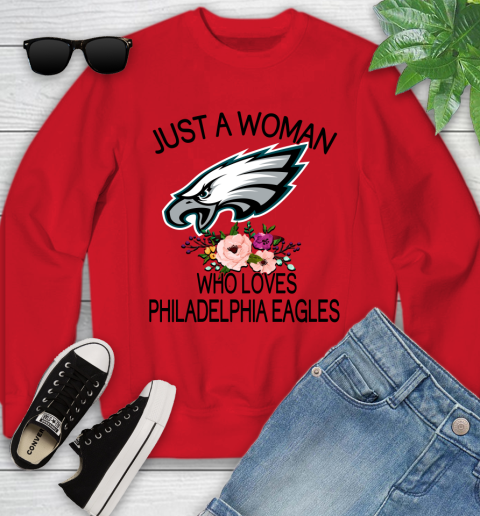 NFL Just A Woman Who Loves Philadelphia Eagles Football Sports Youth Sweatshirt 5