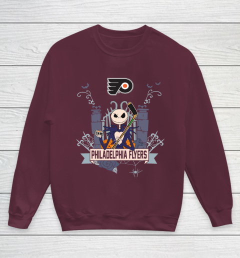 NHL Philadelphia Flyers Hockey Jack Skellington Halloween Youth Sweatshirt 4
