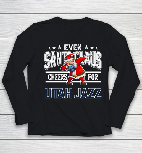 Utah Jazz Even Santa Claus Cheers For Christmas NBA Youth Long Sleeve