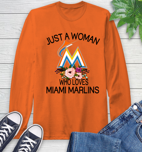 MLB Just A Woman Who Loves Miami Marlins Baseball Sports Long Sleeve T-Shirt 3