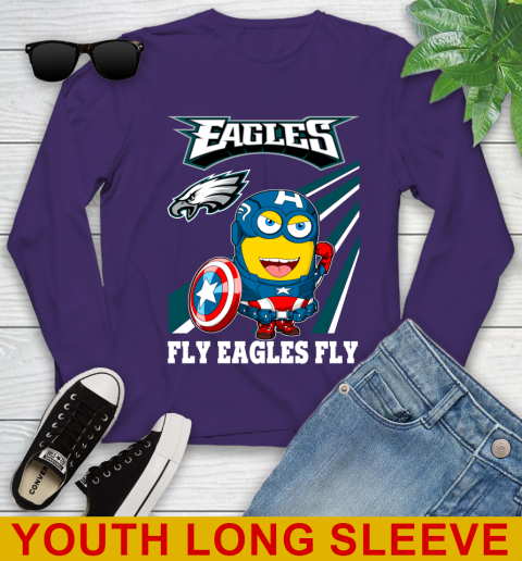 NFL Football Philadelphia Eagles Captain America Marvel Avengers Minion Shirt Youth Long Sleeve 4