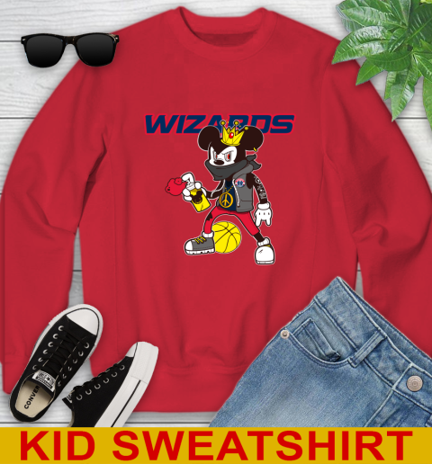 Washington Wizards NBA Basketball Mickey Peace Sign Sports Youth Sweatshirt 8
