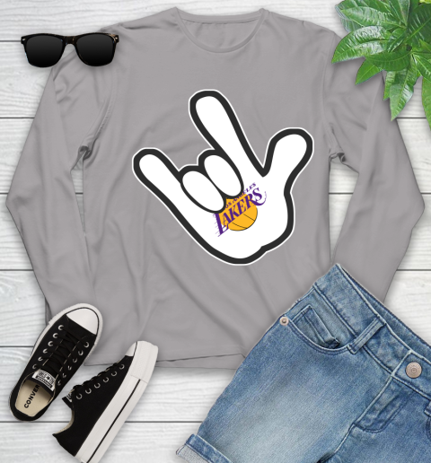 Los Angeles Lakers NBA Basketball Mickey Rock Hand Disney Youth Long Sleeve 5