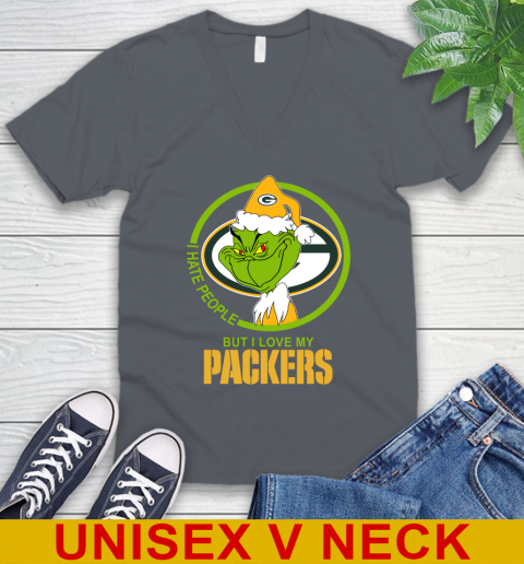Green Bay Packers NFL Christmas Grinch I Hate People But I Love My Favorite Football Team V-Neck T-Shirt 5