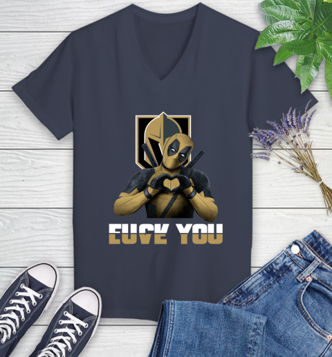 NHL Vegas Golden Knights Deadpool Love You Fuck You Hockey Sports Women's V-Neck T-Shirt 12