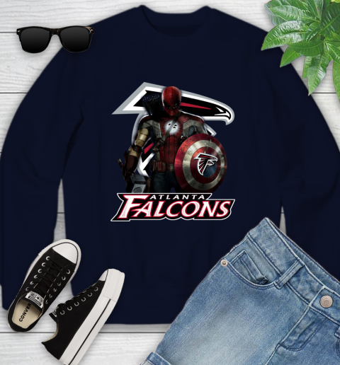 NFL Captain America Thor Spider Man Hawkeye Avengers Endgame Football Atlanta Falcons Youth Sweatshirt 3