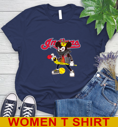 Cleveland Indians MLB Baseball Mickey Peace Sign Sports Women's T-Shirt 12