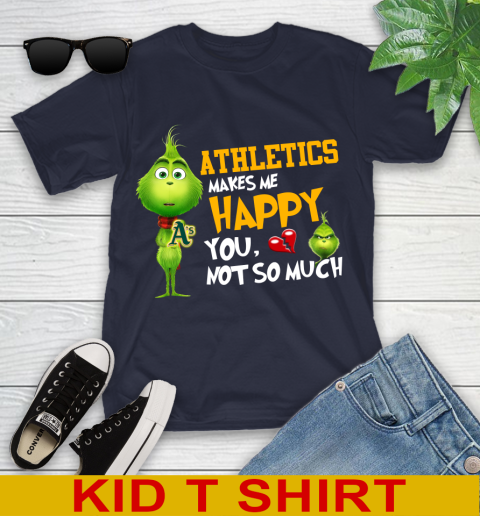 MLB Oakland Athletics Makes Me Happy You Not So Much Grinch Baseball Sports Youth T-Shirt 2