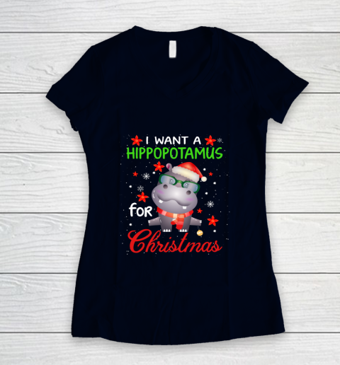 I Want A Hippopotamus For Christmas Funny Hippo Gifts Women's V-Neck T-Shirt 2