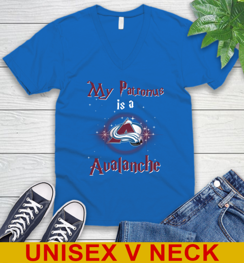 NHL Hockey Harry Potter My Patronus Is A Colorado Avalanche V-Neck T-Shirt 5