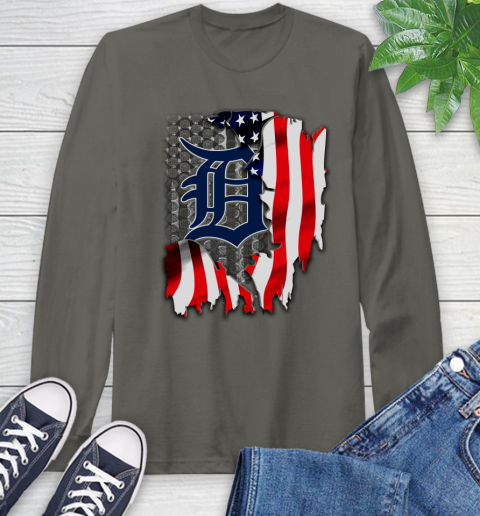 Detroit Tigers MLB Baseball American Flag Long Sleeve T-Shirt 9