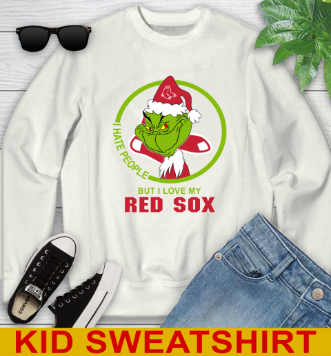 Boston Red Sox MLB Christmas Grinch I Hate People But I Love My Favorite Baseball Team Youth Sweatshirt