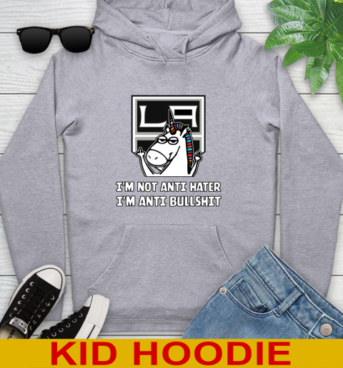 Los Angeles Kings NHL Hockey Unicorn I'm Not Anti Hater I'm Anti Bullshit Youth Hoodie 6