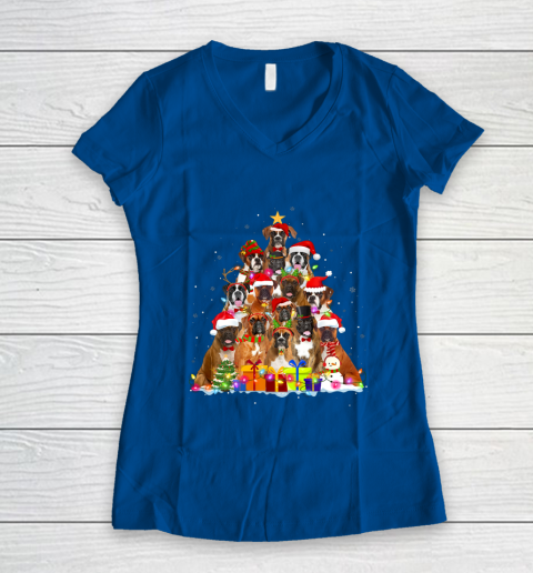 Christmas Pajama Boxer Tree Xmas Gifts Dog Dad Mom Women's V-Neck T-Shirt 7
