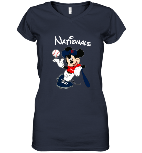 Baseball Mickey Team Washington Nationals Women's V-Neck T-Shirt